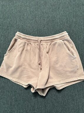 Aero Women's Cozy Drawstring Lounge Shorts - tan essential basic Medium